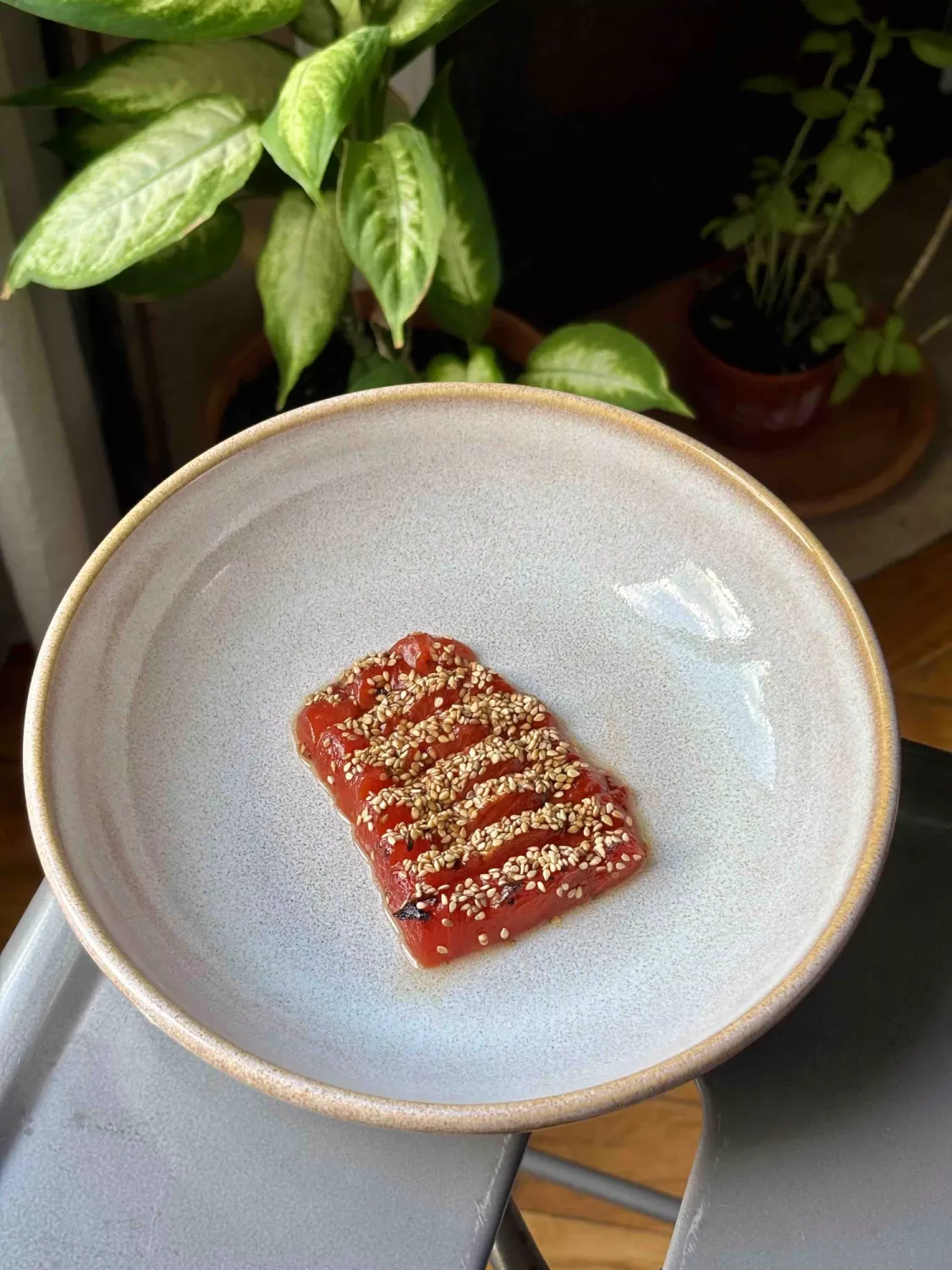 Image de la recette : Faux thon - pastèque marinée